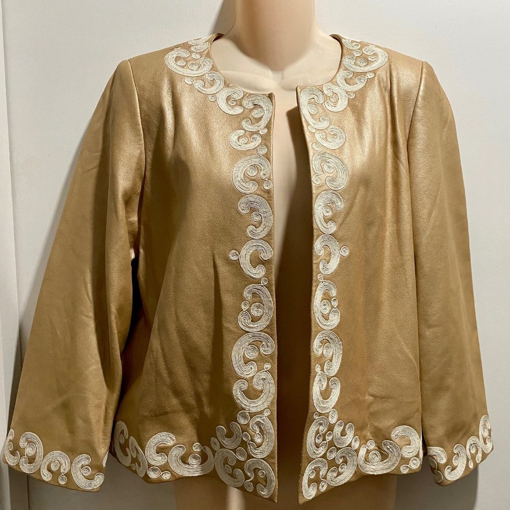 7) Dana Buchman Boho Quiet Luxury Lace on Leather Embroid. Blazer Cardigan 4